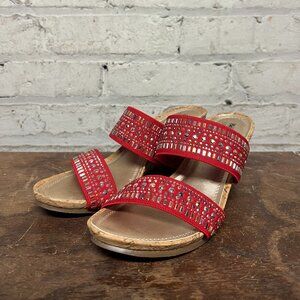 Coach and Four - Red Studded Embellished Wedge Sandals Shoes - Size 6.5